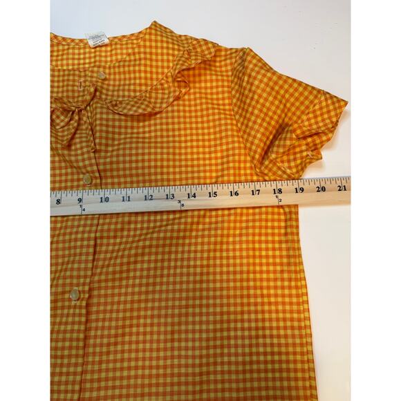 Vintage Texsheen Gingham House Dress 32 Yellow Orange Cottagecore Picniccore - Picture 6 of 8